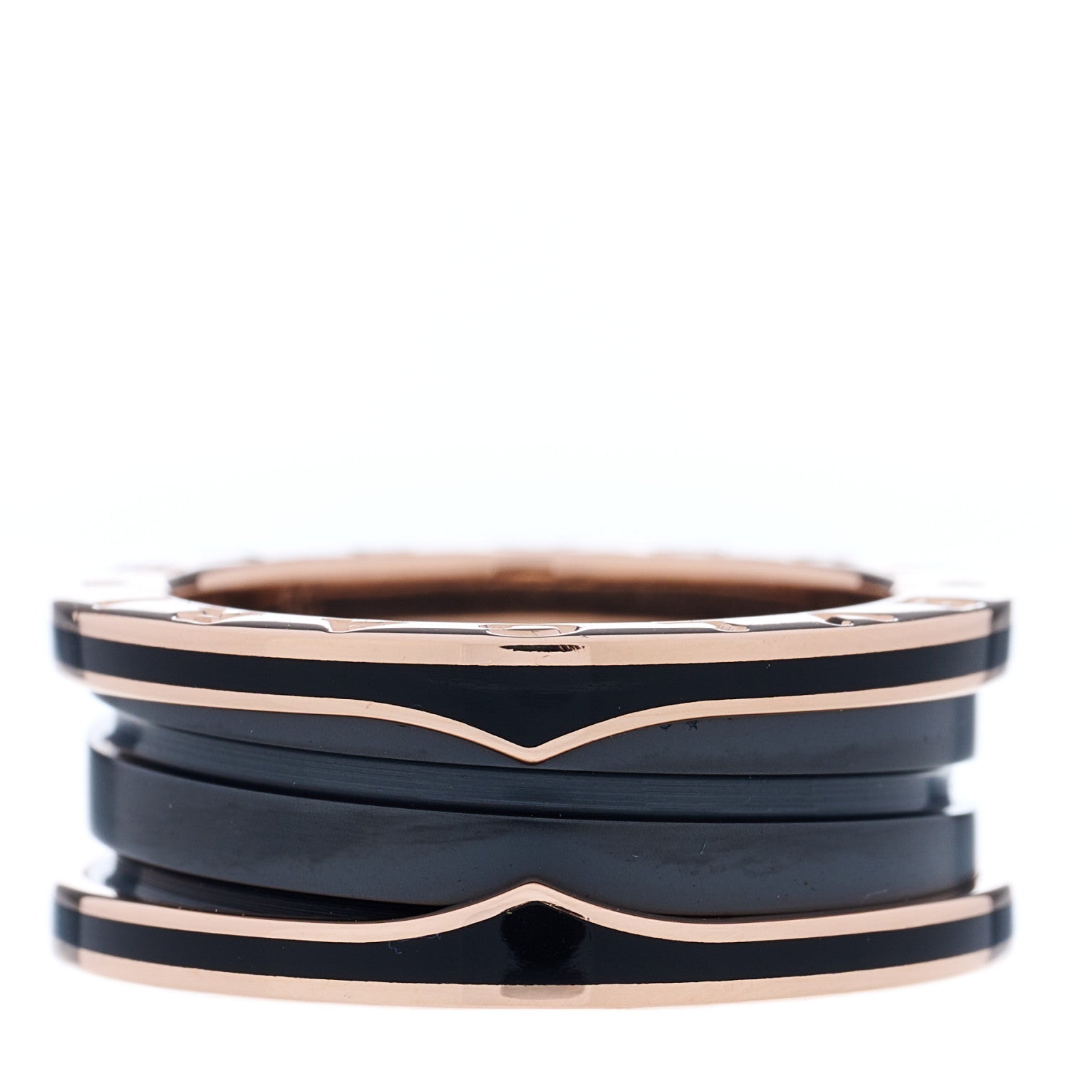 Bulgari 18K Rose Gold Black Ceramic Matte B.Zero1 Two-Band Ring 50 5.25 3 of 5