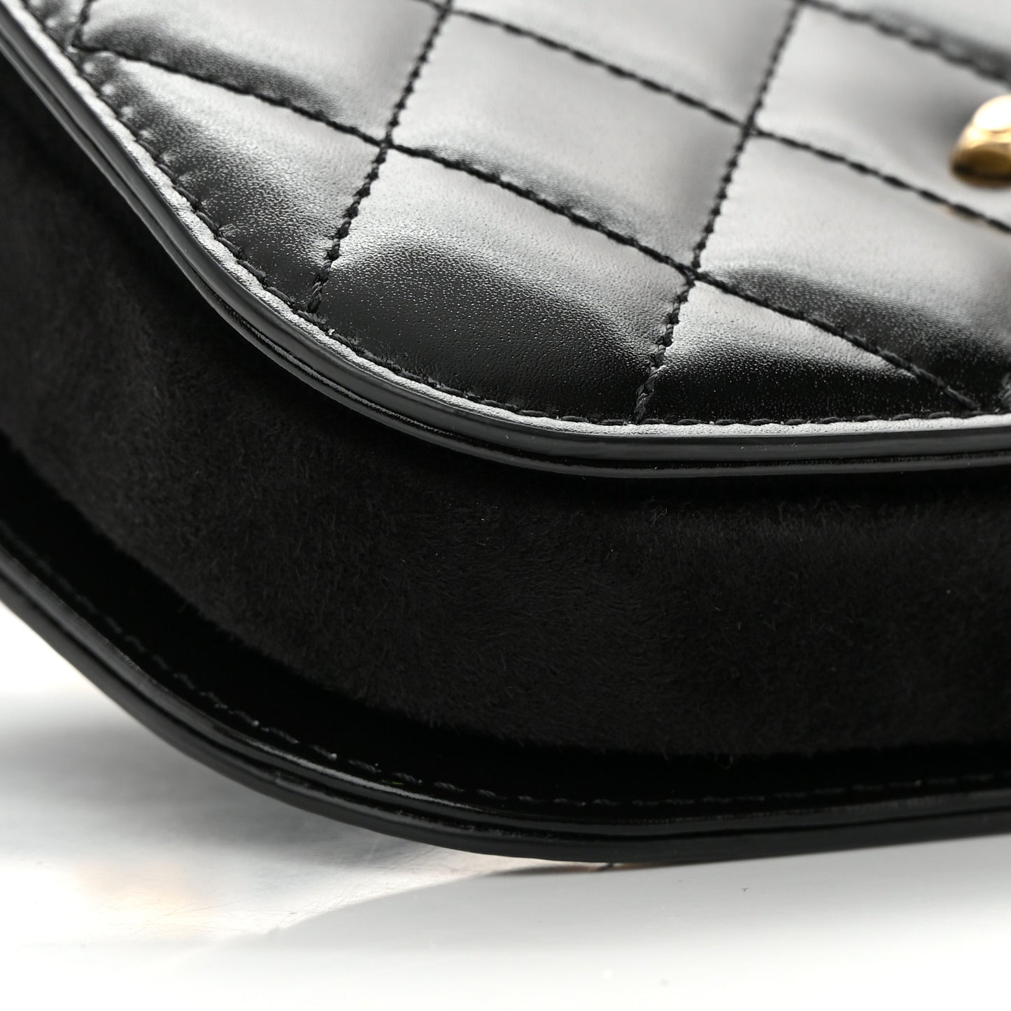 Shiny Calfskin Quilted Suede Goatskin Belt Bag Black