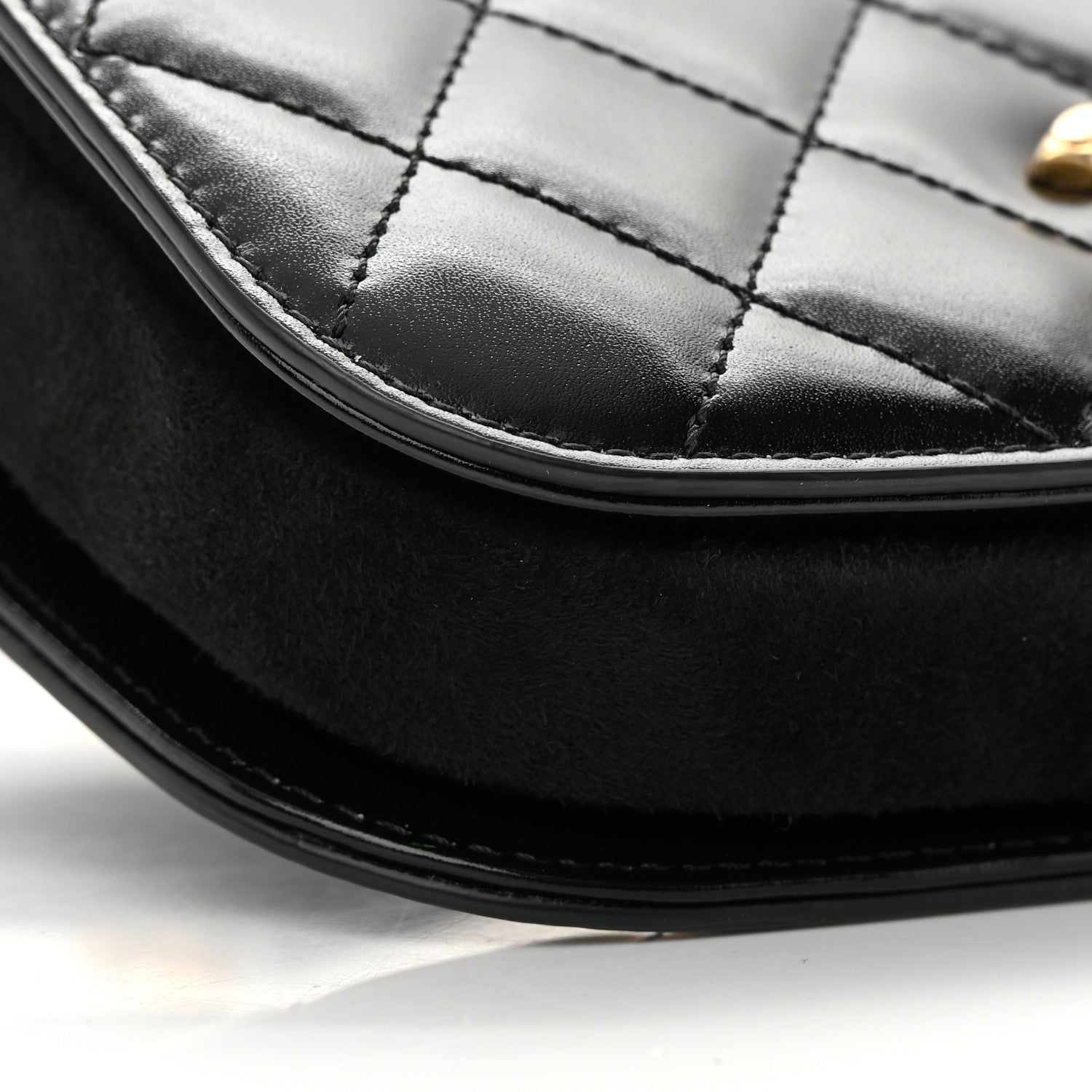 Chanel Shiny Calfskin Quilted Suede Goatskin Belt Bag Black 9 of 13