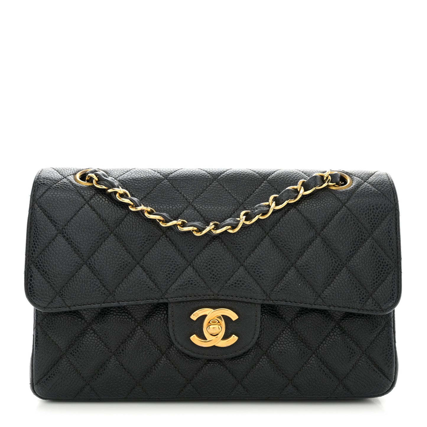 Caviar Quilted Small Double Flap Black