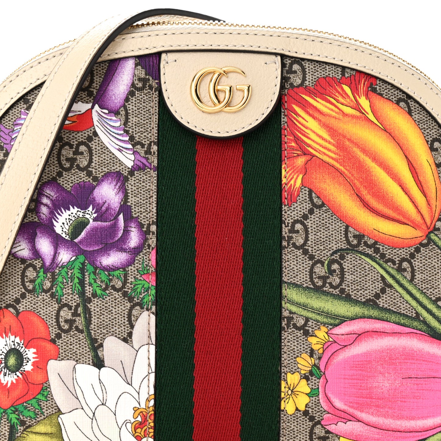 GG Supreme Monogram Flora Web GG Small Ophidia Dome Shoulder Bag White