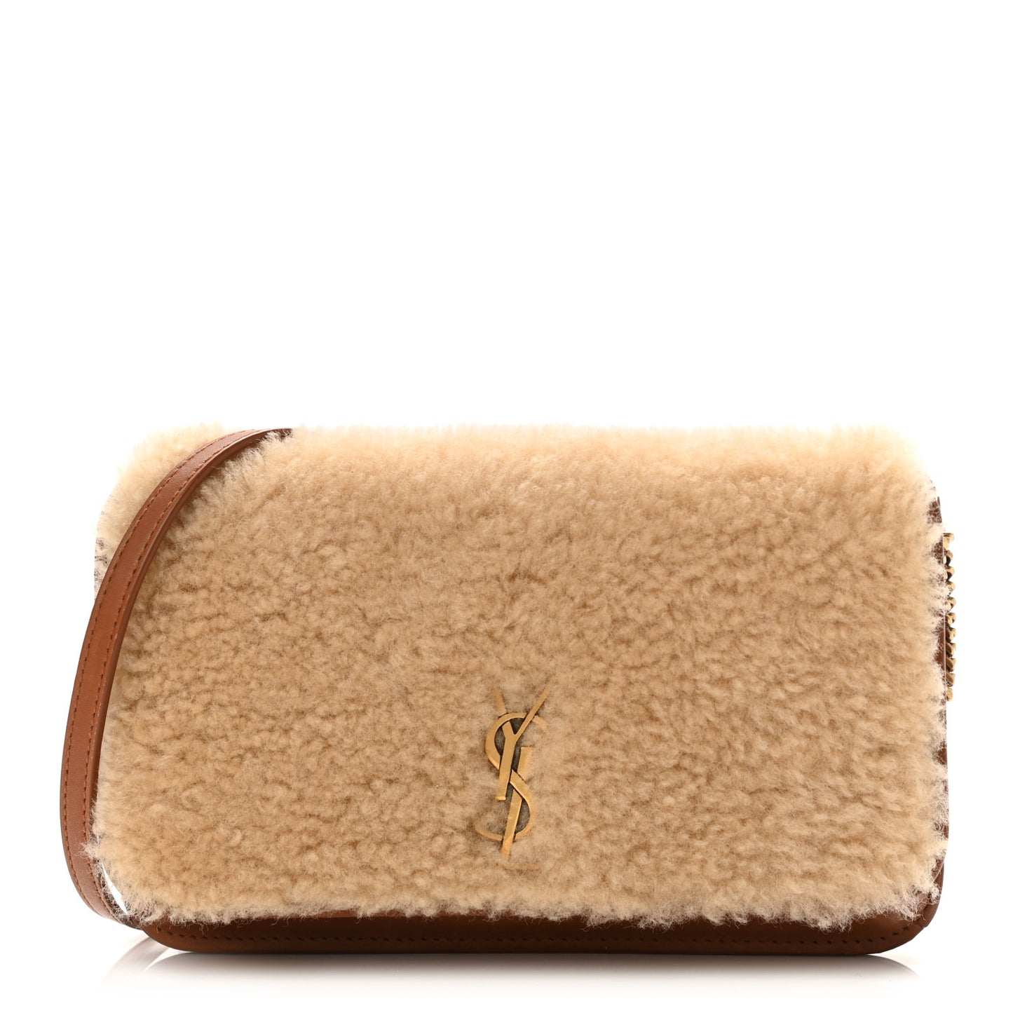 Shearling Monogram Phone Holder Crossbody Brown