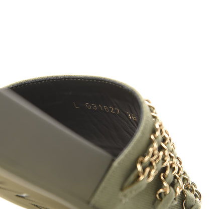Chanel Canvas Chain Flat Sandals 38 Khaki 7 of 10
