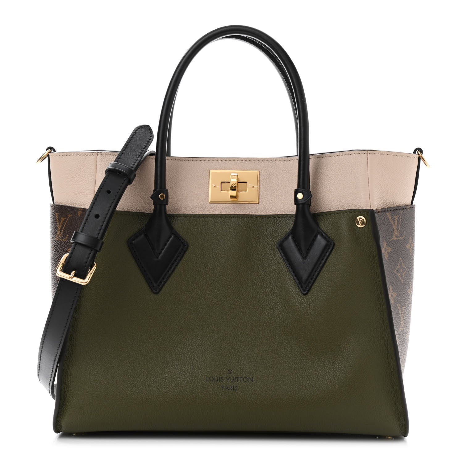 Louis Vuitton Calfskin Monogram On My Side MM Laurier Green Toffee Latte Beige 1 of 9