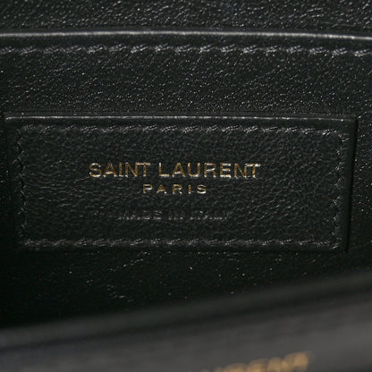 Saint Laurent Canvas Striped Calfskin Small Solferino Satchel Black Red 6 of 10