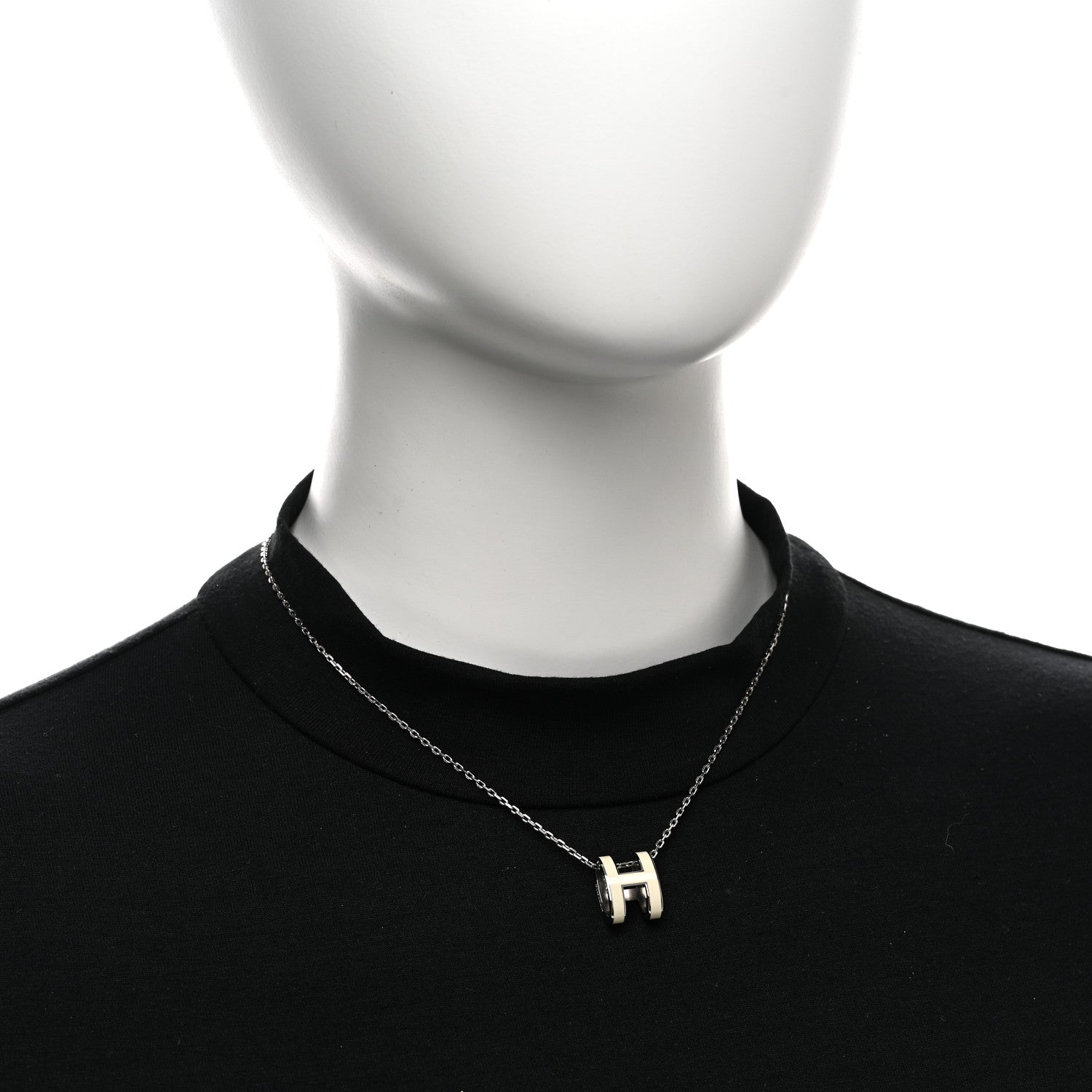 Hermes Lacquered Palladium Pop H Pendant Necklace White 2 of 7