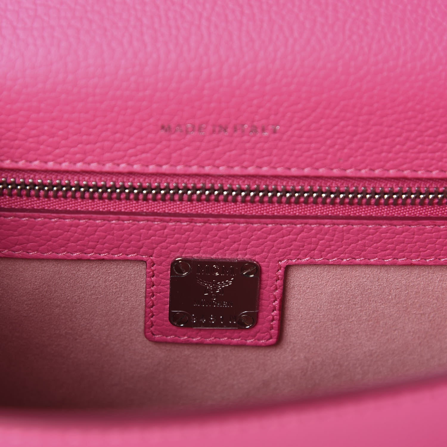 MCM Calfskin Studded Small Patricia Satchel Pink 8 of 12