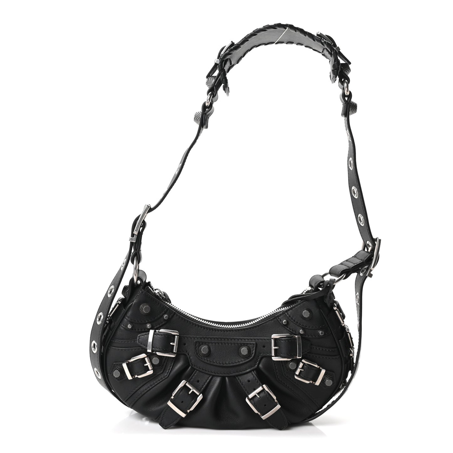 Smooth Calfskin Buckles Le Cagole Shoulder Bag XS Black
