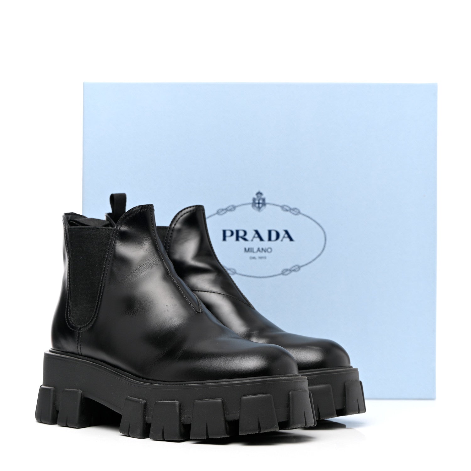 Prada Spazzolato Rois Monolith Chelsea 55mm Ankle Boots 37.5 Black 16 of 16