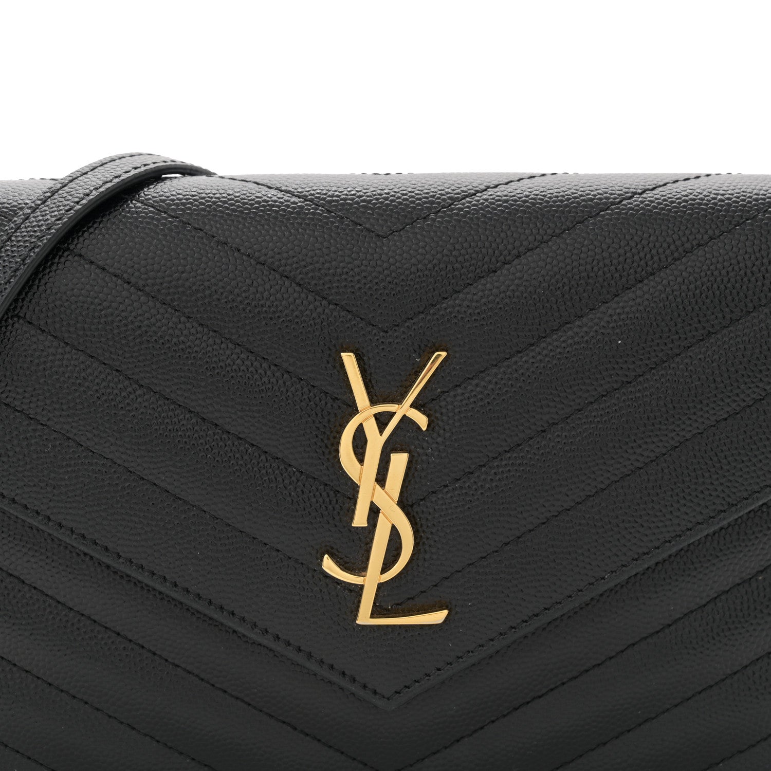 Saint Laurent Grain De Poudre Matelasse Chevron Monogram Envelope Chain Wallet Black 9 of 13