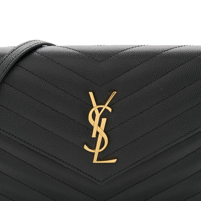 Saint Laurent Grain De Poudre Matelasse Chevron Monogram Envelope Chain Wallet Black 9 of 13