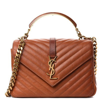 Saint Laurent Calfskin Matelasse Chevron Monogram Medium College Satchel Cognac 1 of 9