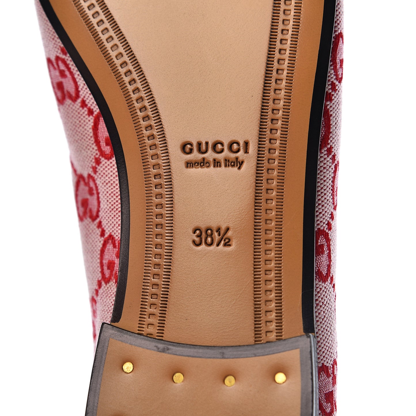 Canvas GG Monogram Horsebit Womens Jordaan Loafers 38.5 Gardenia Hibiscus Red