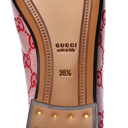 Gucci Canvas GG Monogram Horsebit Womens Jordaan Loafers 38.5 Gardenia Hibiscus Red 8 of 10