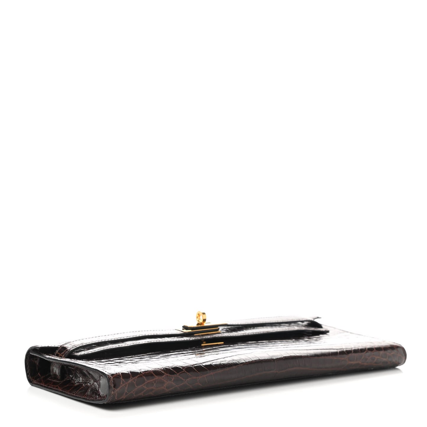 Shiny Niloticus Crocodile Kelly Cut Pochette Havane