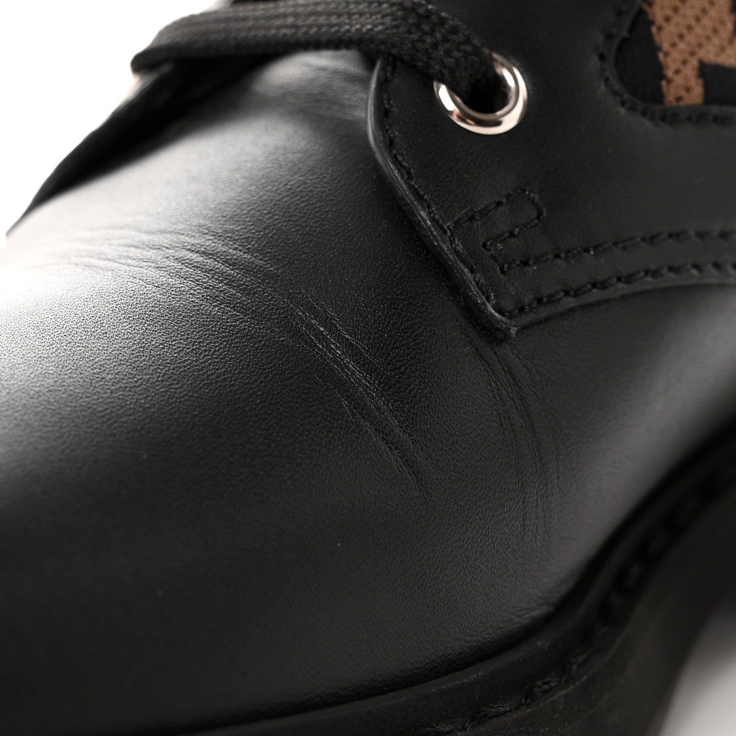 Fendi Calfskin Stretch Fabric FF Rockoko Biker Boots 36 Black Tobacco 8 of 15