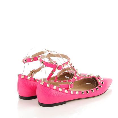 Valentino Garavani Pebbled Calfskin Rockstud Cage Ballerina Flats 38 Peony 4 of 8