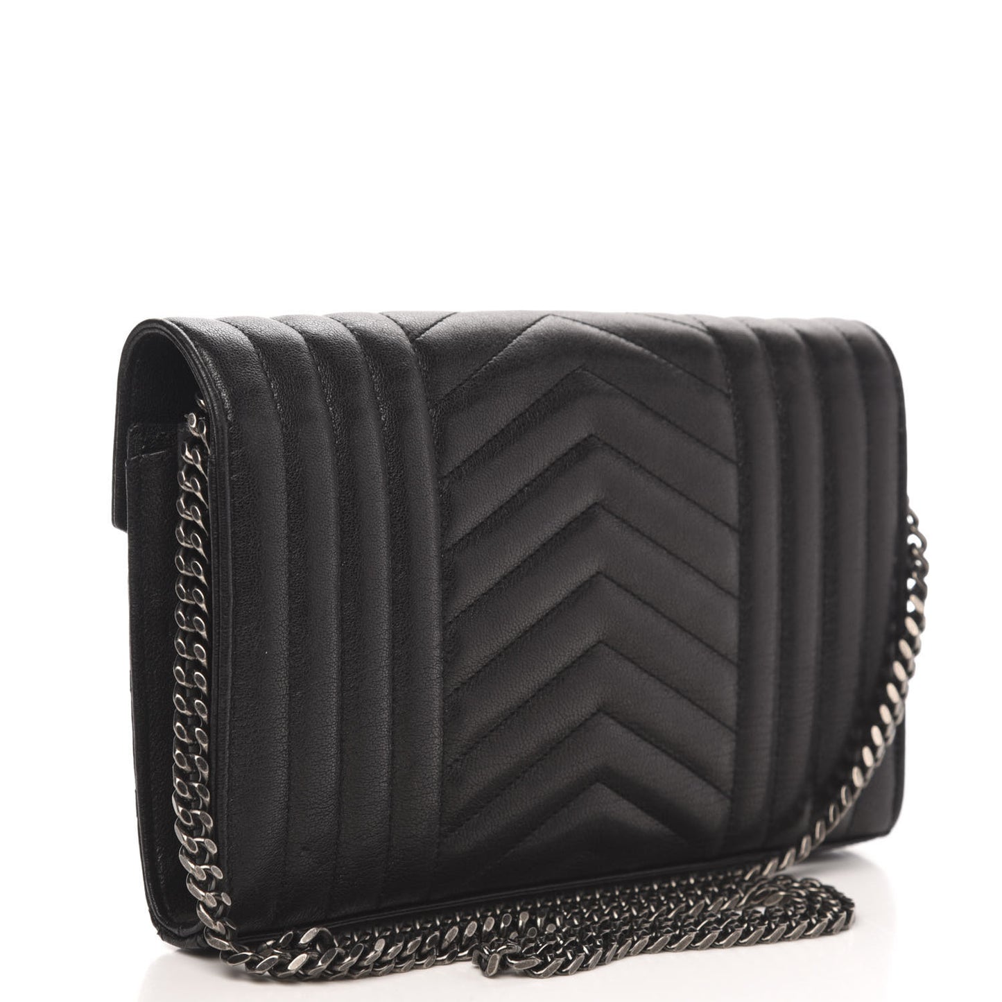 Lambskin Mixed Matelasse Monogram Charms Chain Wallet Black