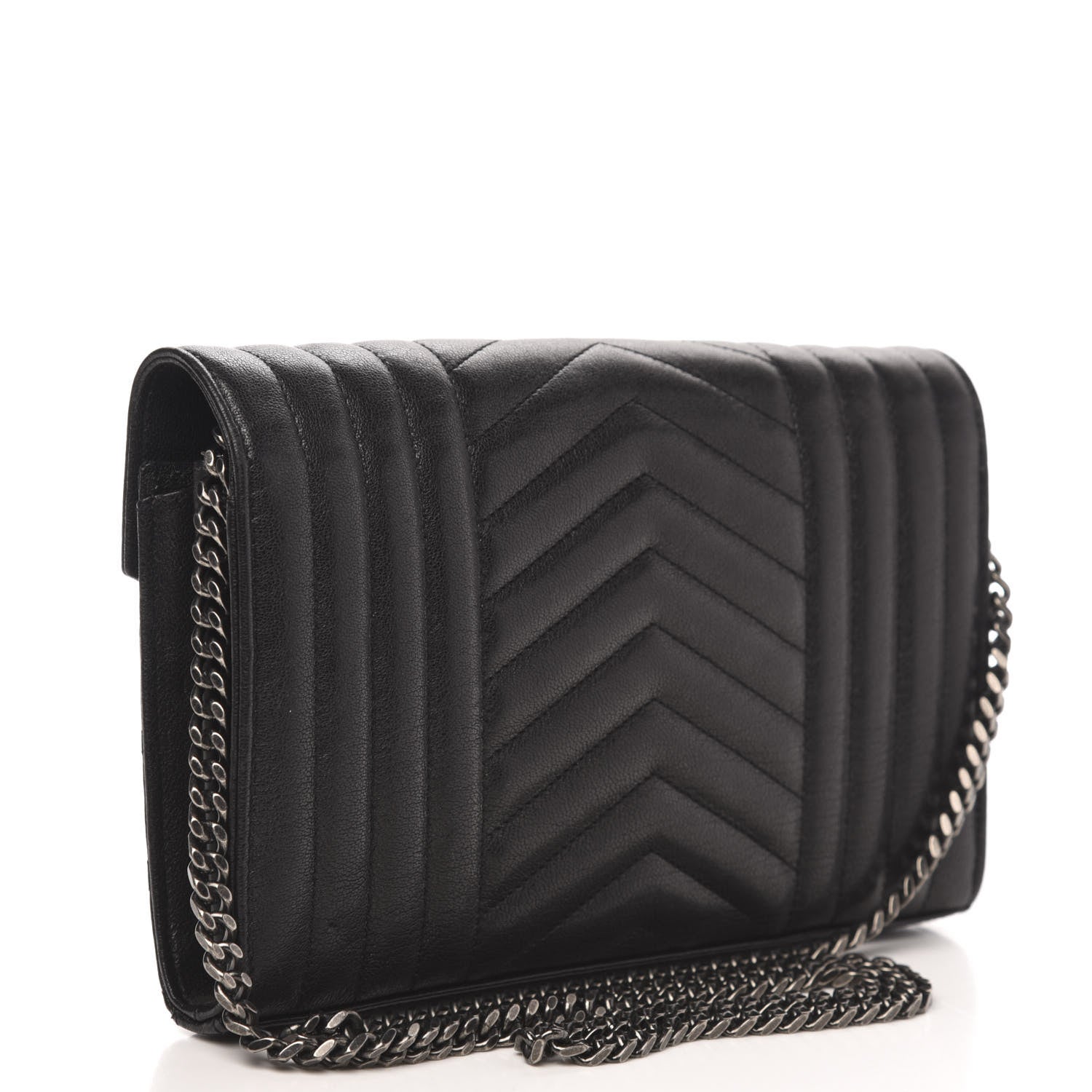 Saint Laurent Lambskin Mixed Matelasse Monogram Charms Chain Wallet Black 3 of 11