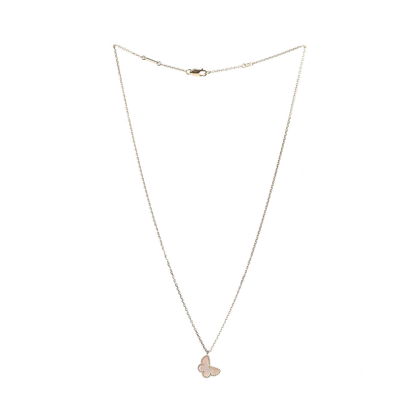 18K Yellow Gold Mother of Pearl Sweet Alhambra Butterfly Pendant Necklace