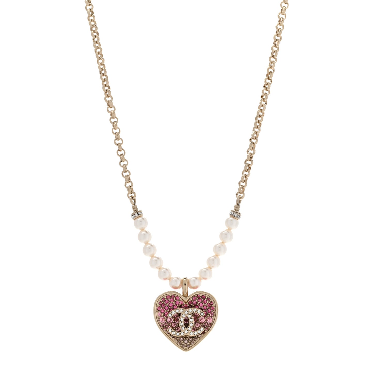 Pearl Crystal Resin CC Heart Short Necklace Pink Gold White