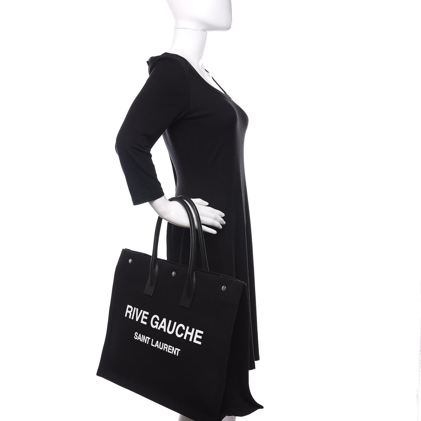 Linen Calfskin Rive Gauche Tote Black