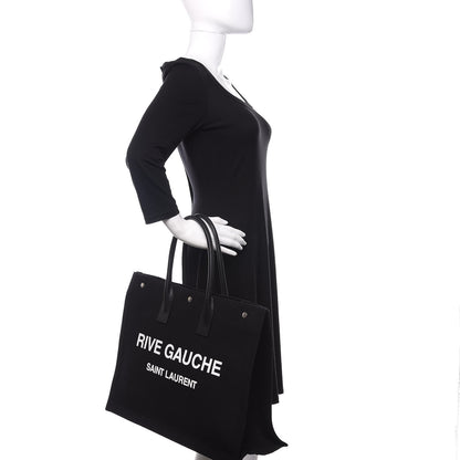 Saint Laurent Linen Calfskin Rive Gauche Tote Black 2 of 9