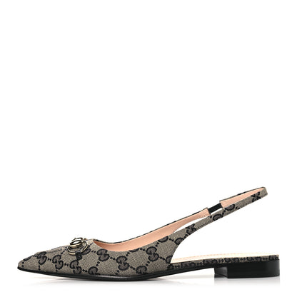 Gucci Monogram Horsebit Womens Slingback Ballet Flat 38.5 Beige Blue 1 of 10