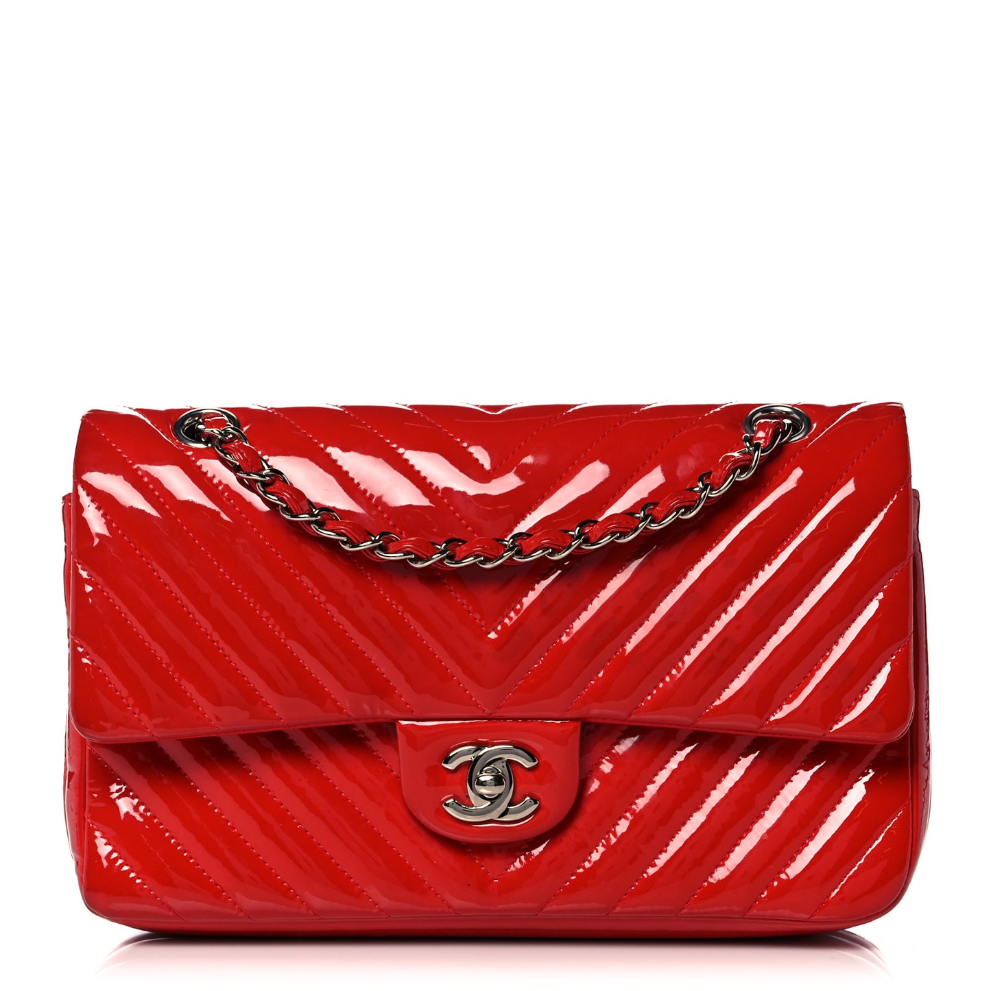 Patent Chevron Quilted Medium Double Flap Red