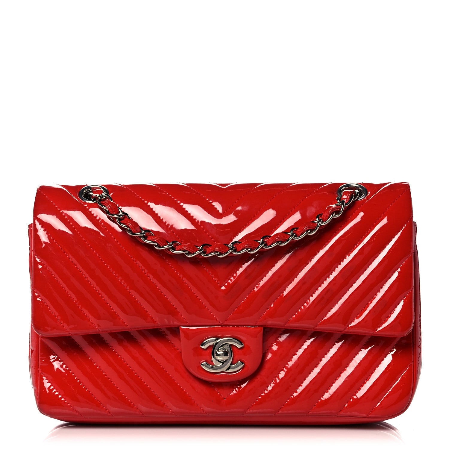 Chanel Patent Chevron Quilted Medium Double Flap Red 1 of 20