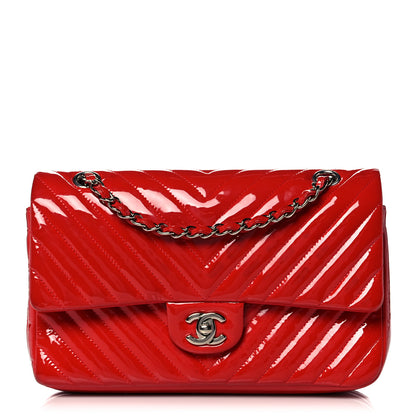 Chanel Patent Chevron Quilted Medium Double Flap Red 1 of 20