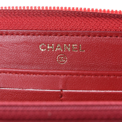 Chanel Lambskin Chevron Quilted Zip Around Boy Wallet Red 6 of 14