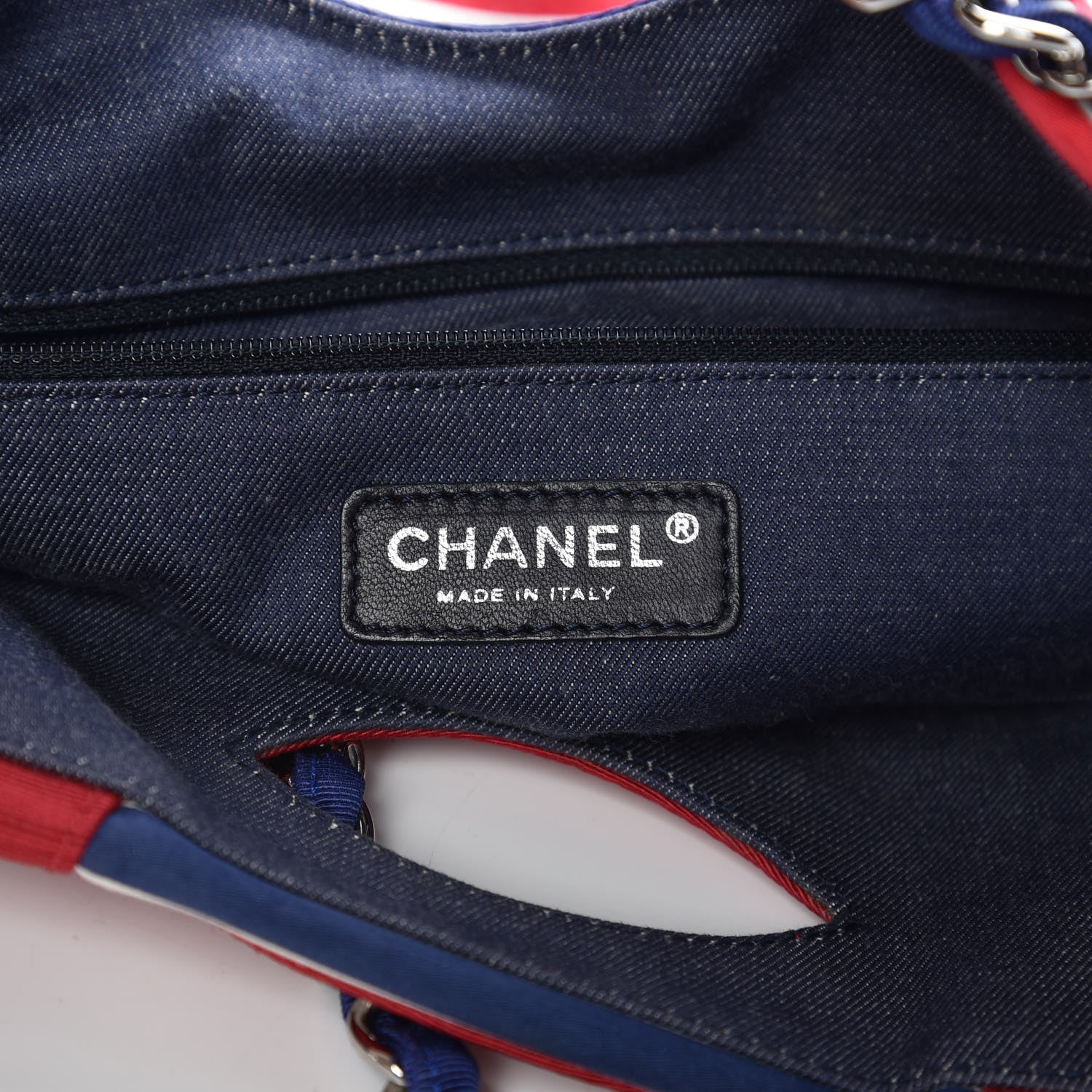 Chanel Striped Canvas CC Shopping Tote Blue Red White 6 of 13