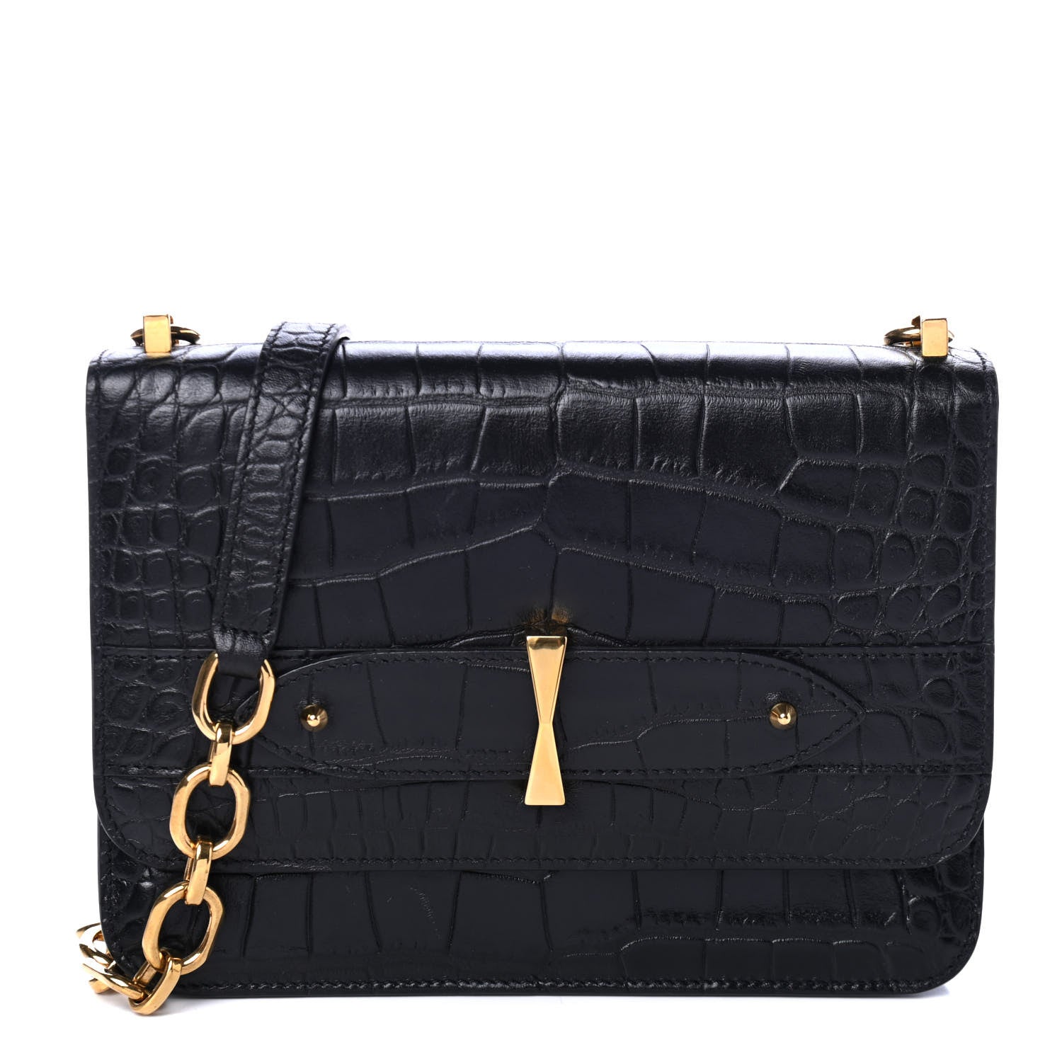 Alexander McQueen Crocodile Embossed Legend Crossbody Bag Black 1 of 4