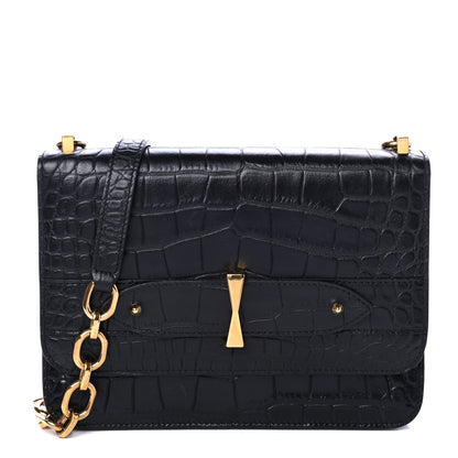 Alexander McQueen Crocodile Embossed Legend Crossbody Bag Black 1 of 4