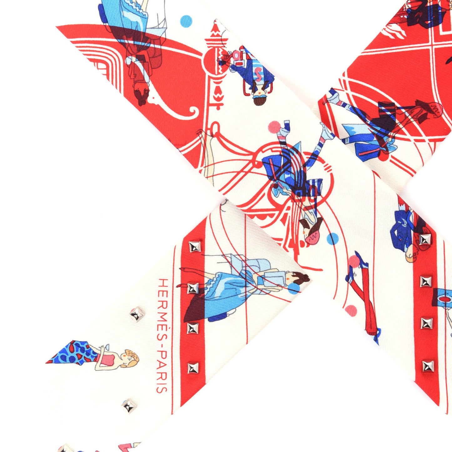 Silk Ex-Libris Les Parisiennes Studded Twilly Crème Rouge Bleu