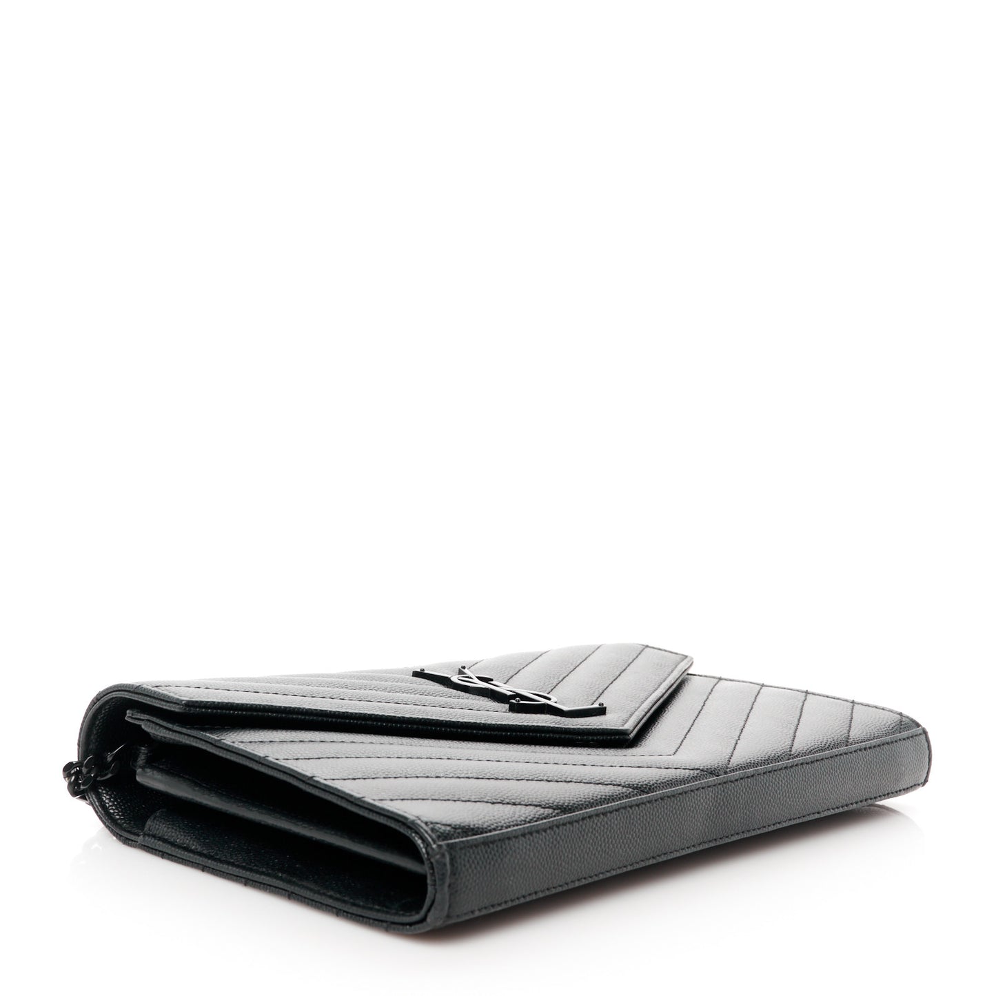Grain De Poudre Matelasse Chevron Monogram Monochrome Chain Wallet Black