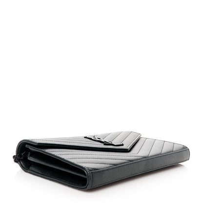 Saint Laurent Grain De Poudre Matelasse Chevron Monogram Monochrome Chain Wallet Black 4 of 10