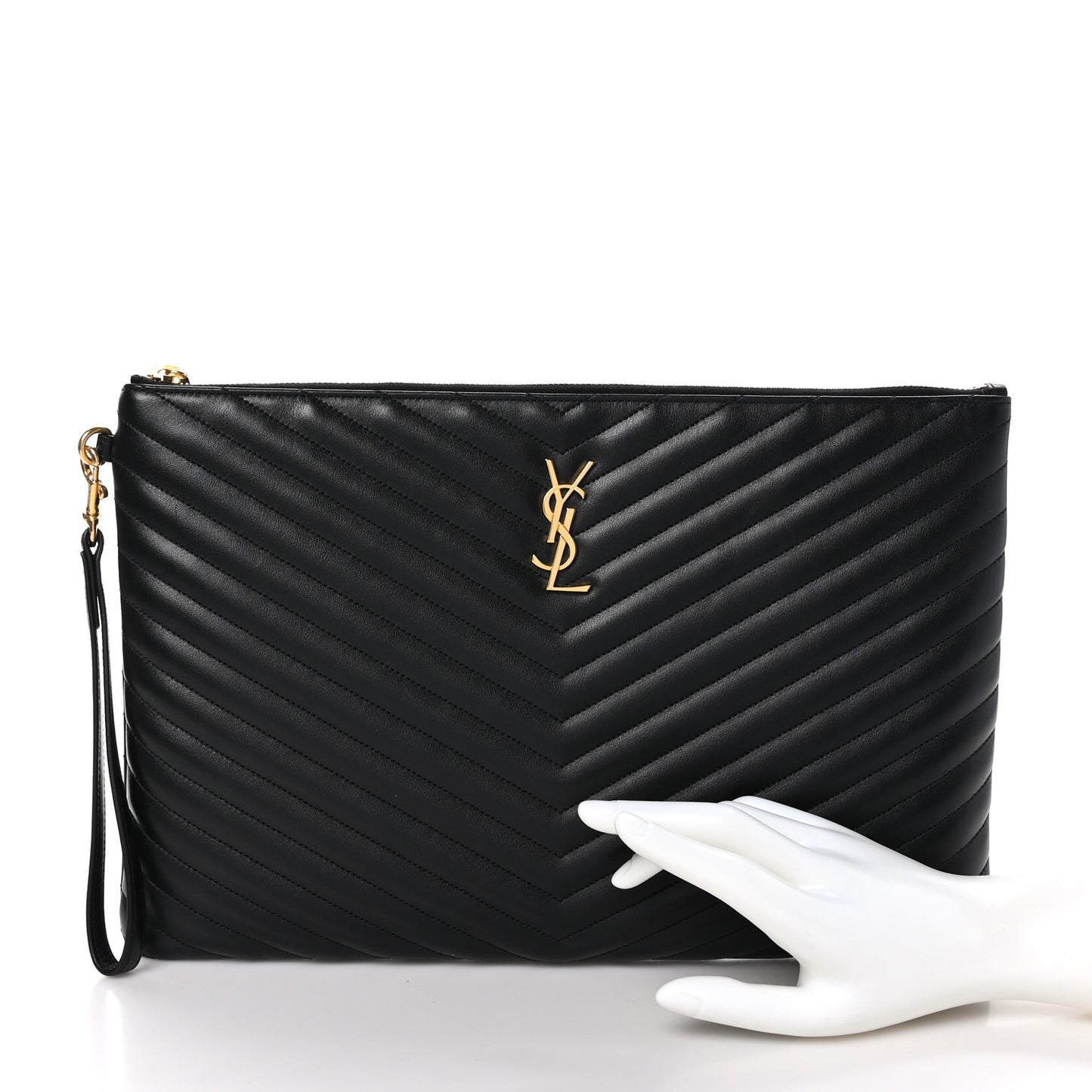 Calfskin Matelasse Chevron Monogram Document Holder Black