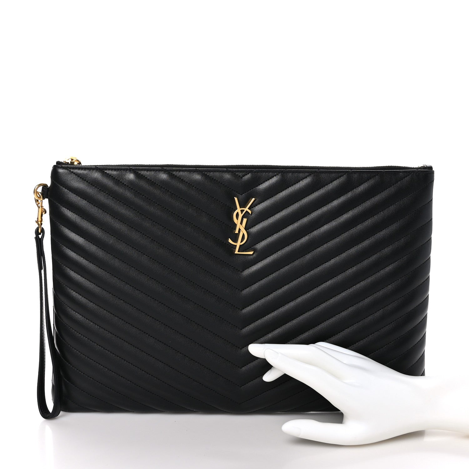 Saint Laurent Calfskin Matelasse Chevron Monogram Document Holder Black 2 of 9