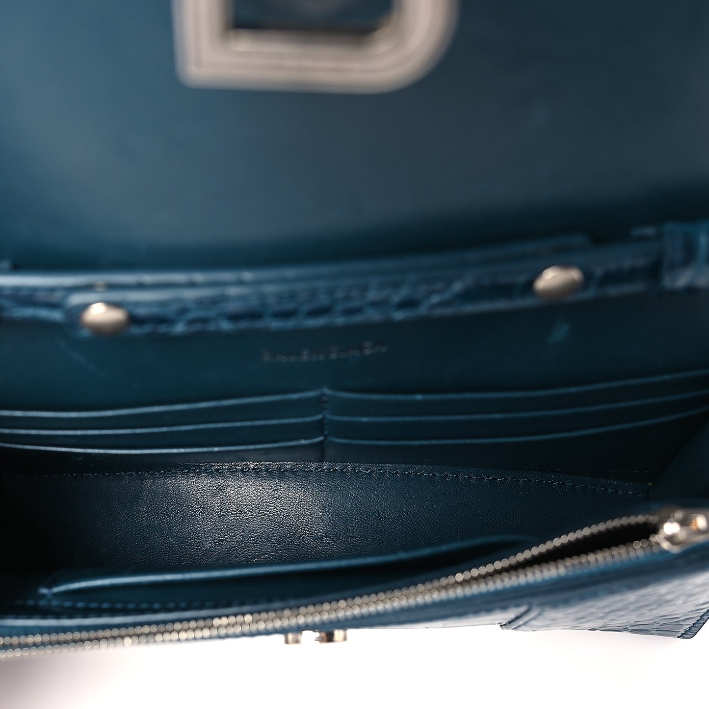 Shiny Calfskin Crocodile Embossed Hourglass Chain Bag Dark Petrol Blue