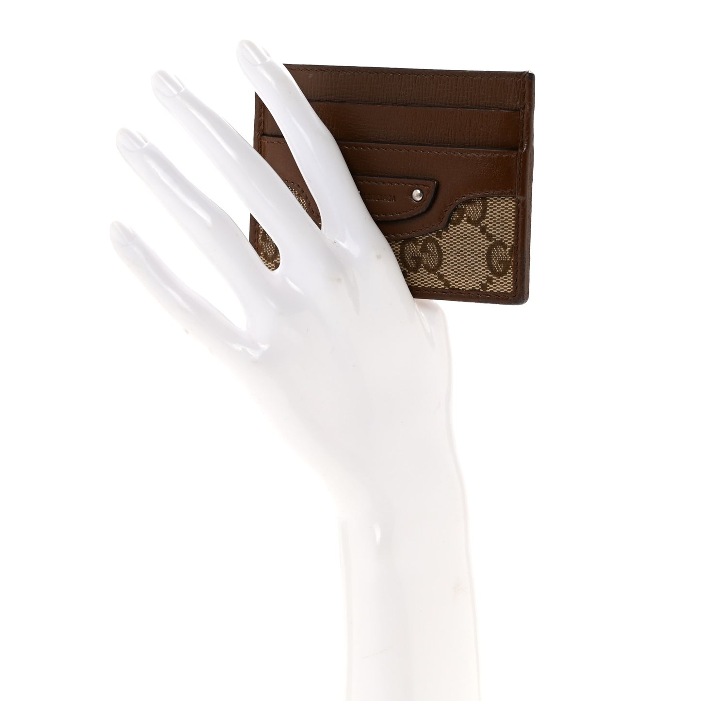 X GUCCI GG Monogram Azalea Calfskin Neo Classic Card Holder Beige Ebony Brown Sugar