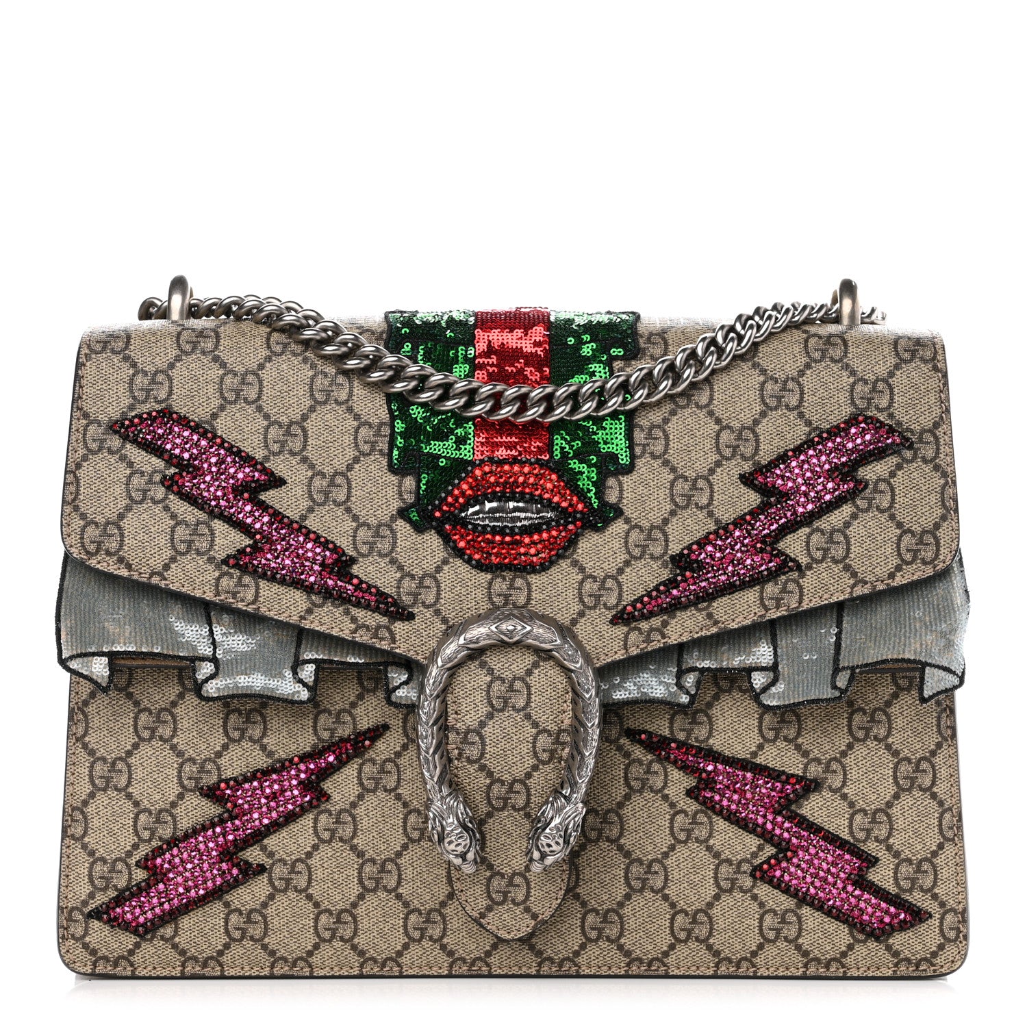 Gucci GG Supreme Monogram Lightning Embroidered Medium Dionysus Shoulder Bag Beige 1 of 9