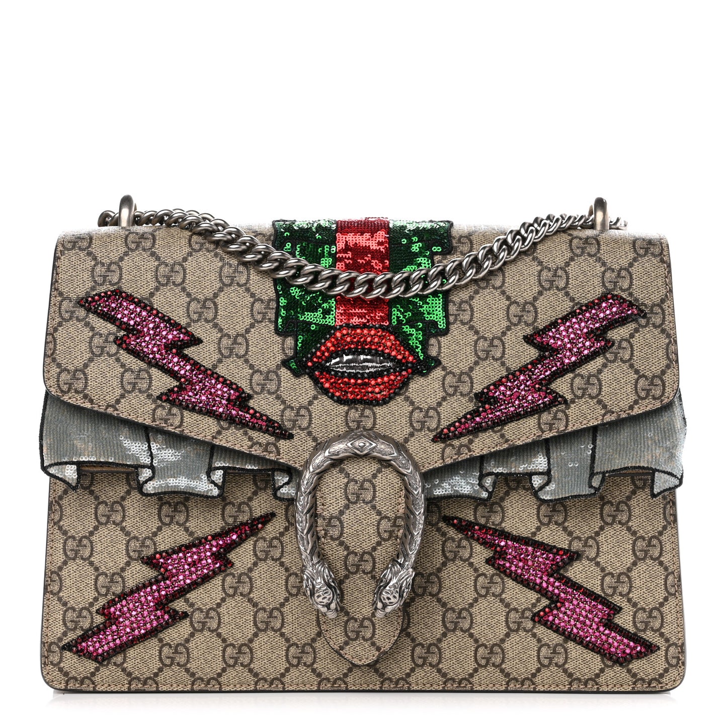 GG Supreme Monogram Lightning Embroidered Medium Dionysus Shoulder Bag Beige