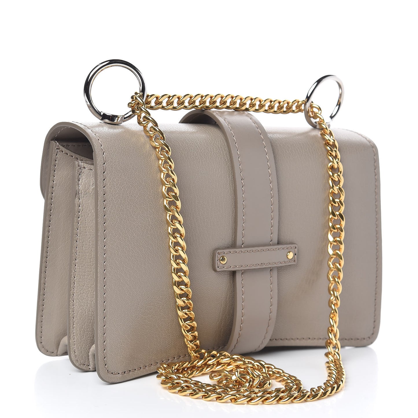 Shiny Goatskin Calfskin Aby Chain Shoulder Bag Motty Grey