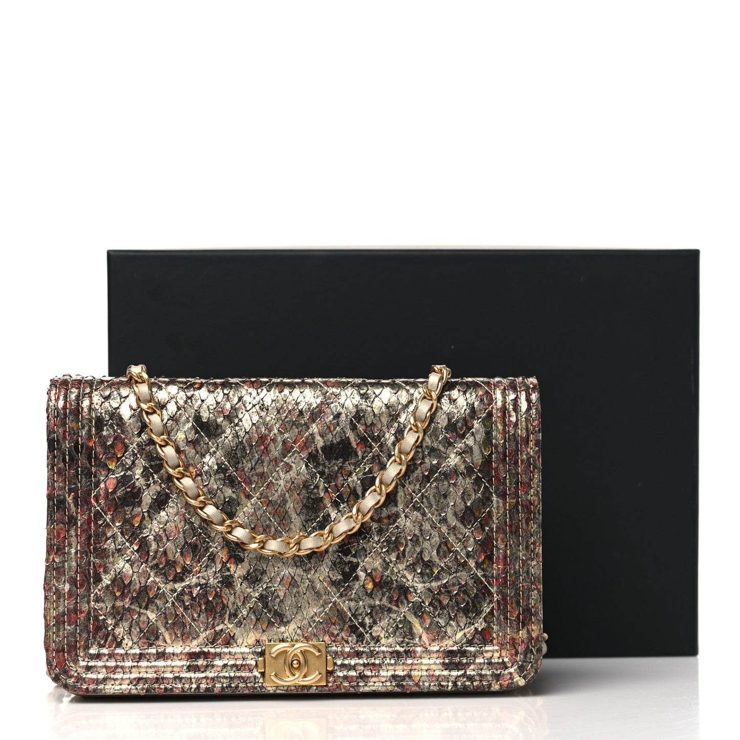 Metallic Python Boy Wallet on Chain WOC Gold Multicolor