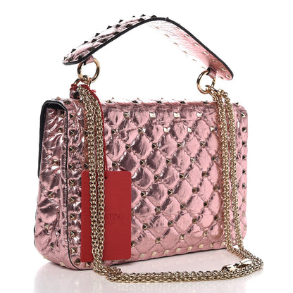 Valentino Garavani Metallic Wrinkled Lambskin Medium Rockstud Spike Shoulder Bag Lipstick 4 of 8