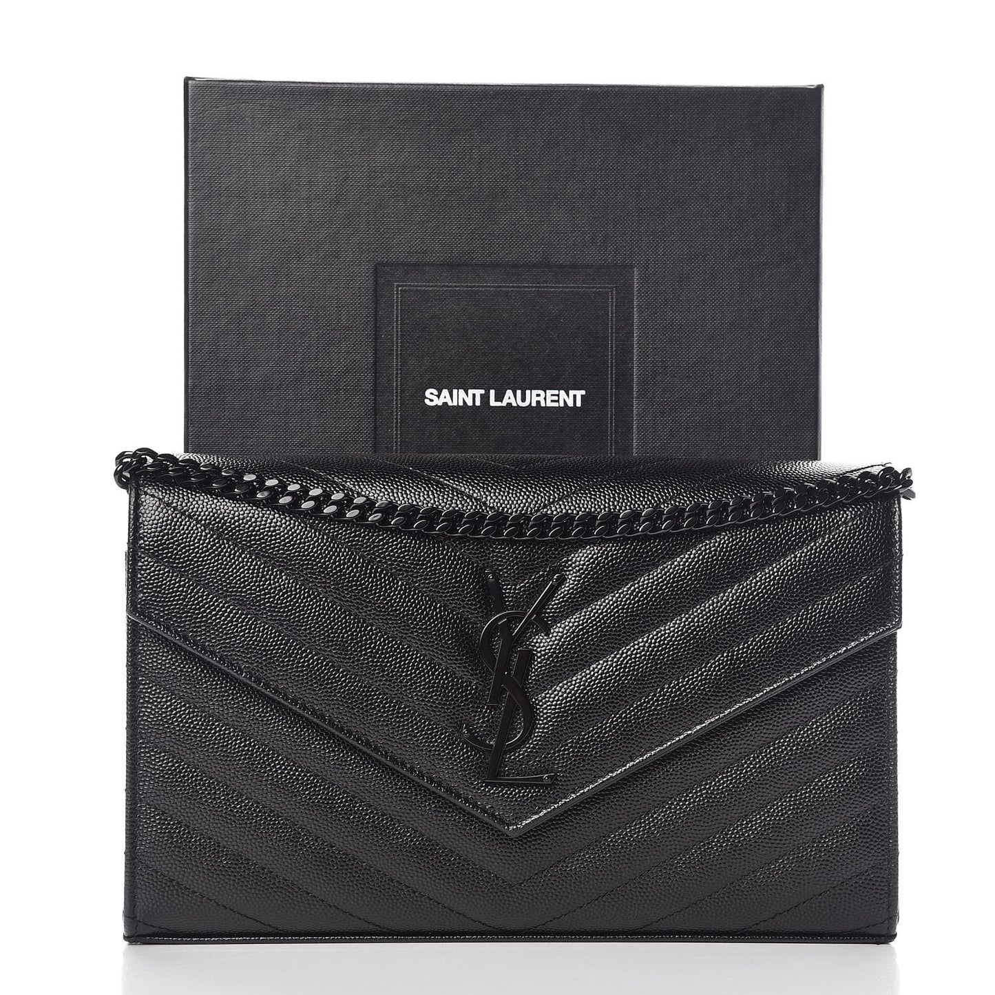 Grain De Poudre Matelasse Chevron Monogram Chain Wallet Black