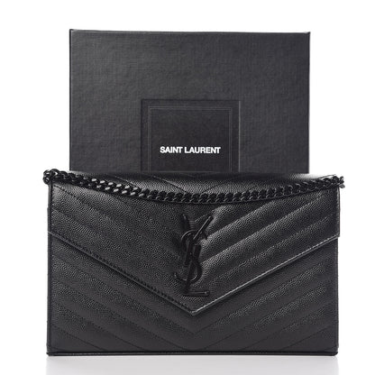 Saint Laurent Grain De Poudre Matelasse Chevron Monogram Chain Wallet Black 10 of 10