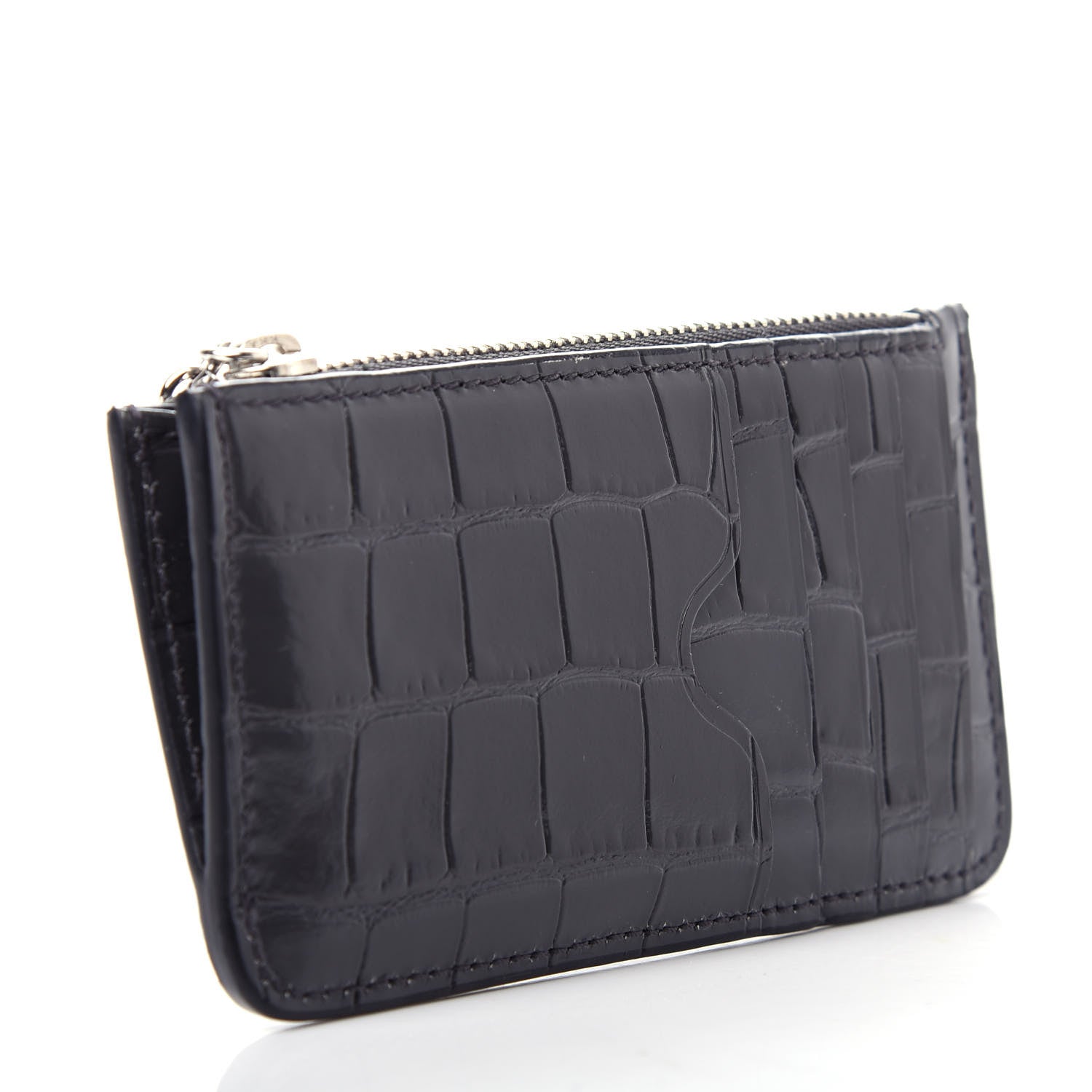 Alexander McQueen Calfskin Crocodile Embossed Card Holder Wallet Grey 3 of 8